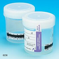 Container: Tite-Rite, 60mL (2 oz), PP, STERILE, Attached White Screw Cap, ID Label with Tab Seal, Graduated, Thermometer Strip, 500/Case